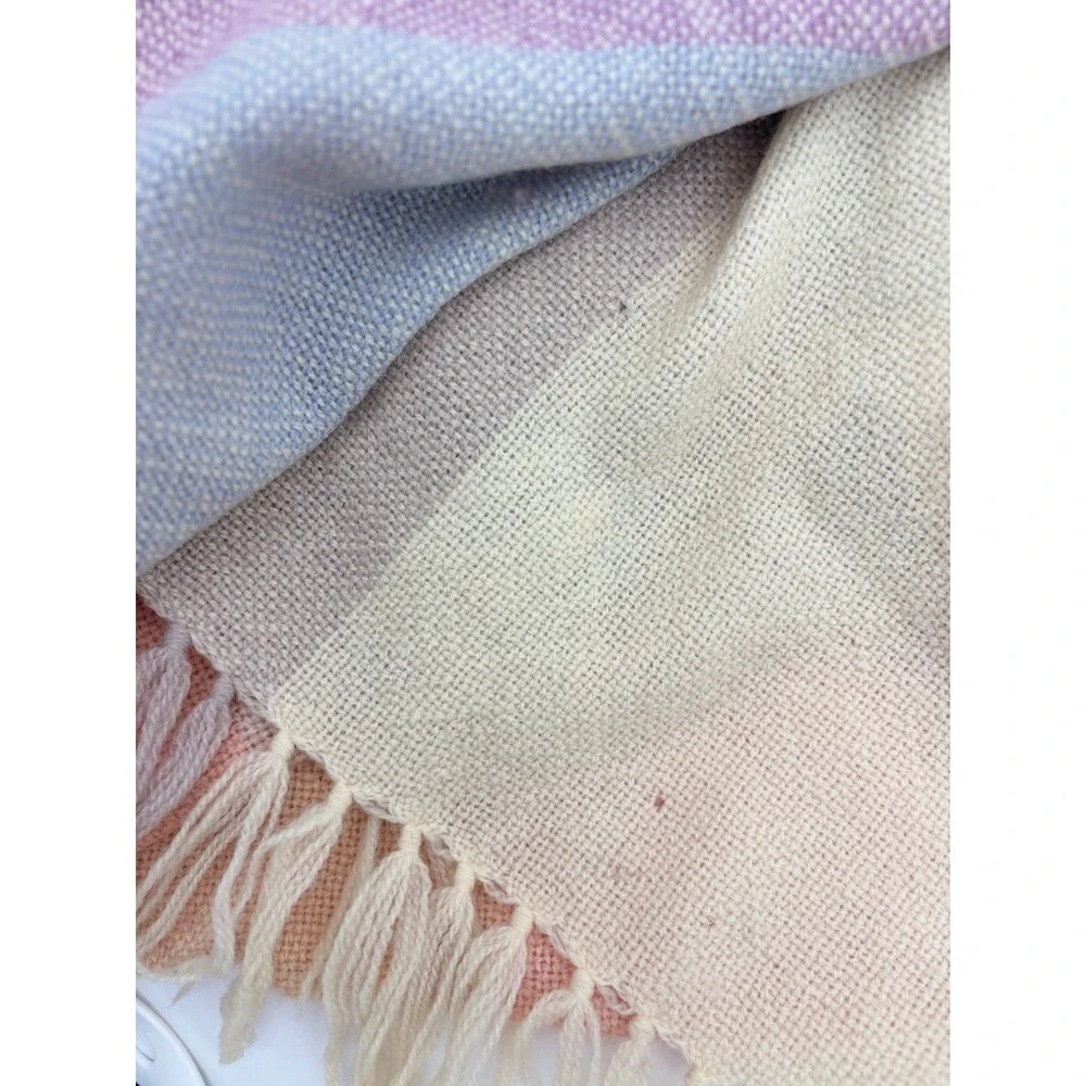 THE THREE WEAVERS 100% Virgin Wool Throw Blanket Pastel Hand Woven Baby Nursery